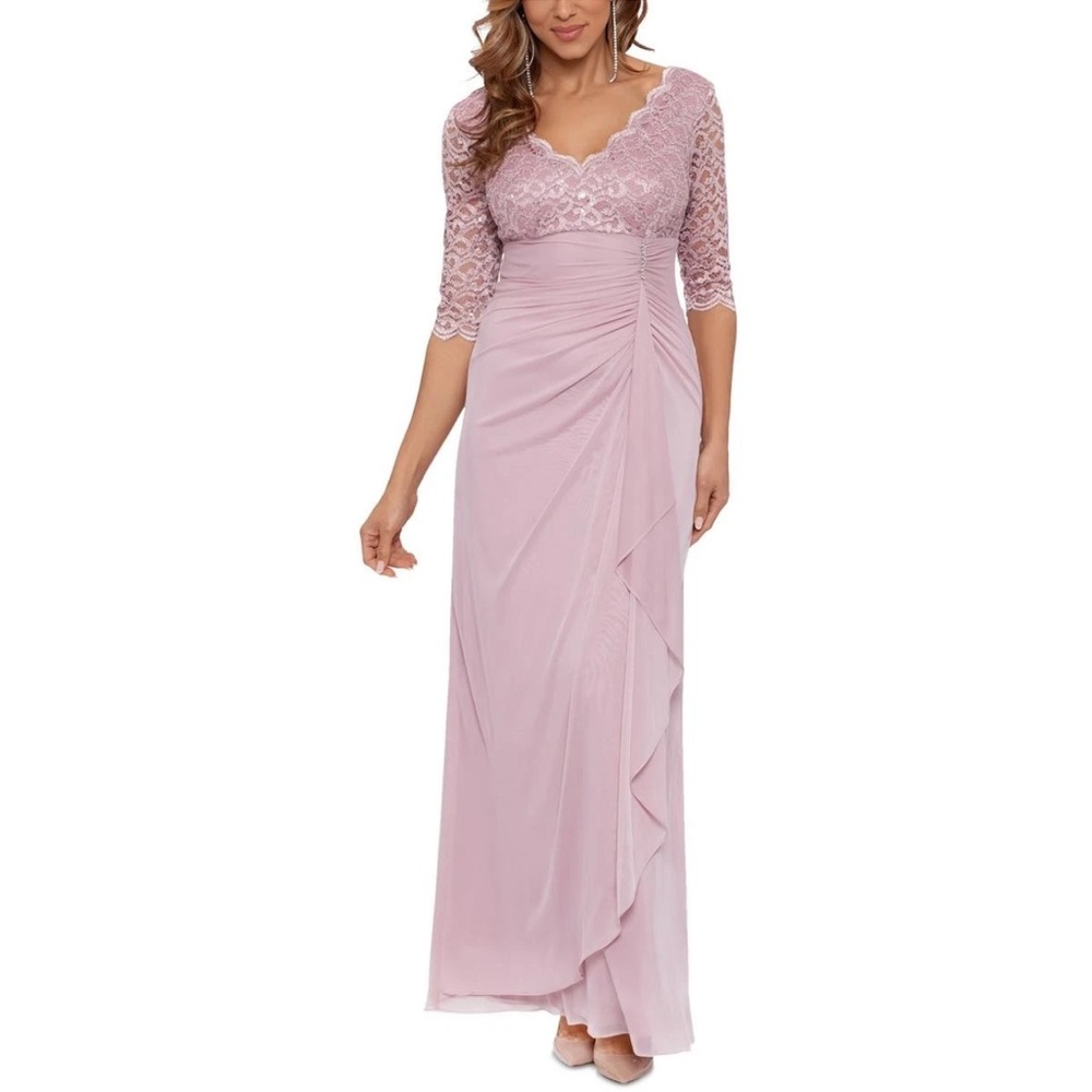 B&A by Betsy and Adam Women’s Lace V-Neck Evening Dress - Pink, 14
